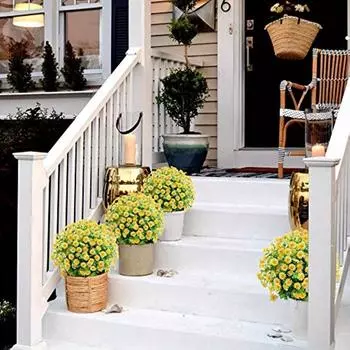 10 связок искусственных цветов ромашки, искусственные цветы для украшения на открытом воздухе, не выцветают, искусственные пластиковые цветы для сада, крыльца, оконного ящика, декор белый