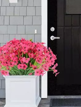 10 связок искусственных цветов, устойчивых к ультрафиолетовому излучению, искусственные цветы, не выцветающие, искусственная пластиковая зелень, кустарники, растения для кухни, дома, свадьбы, сада, уличный декор горячий розовый