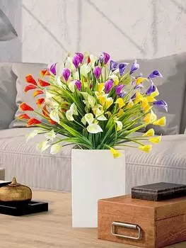 10 связок искусственных растений Калла Лилия для улицы Устойчивые к ультрафиолетовому излучению Искусственные цветы Пластиковые летние цветы для помещений и улицы Подвесные кашпо для домашнего сада Декор фуксия