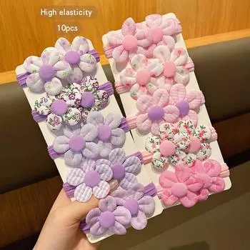 10 тканевых колец для волос с цветами, модных и милых, с резинками, подходящих для ежедневного использования в качестве аксессуаров для волос