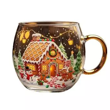 10 унций Рождественская расписная кружка Зимний пейзаж Расписные кружки Витражное стекло Праздничная для питья кофе A