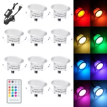 10 упаковок светодиодных светильников RGB для палубы с регулируемой яркостью и изменением цвета, скрытый светильник IP67, водонепроницаемый уличный пейзаж US Plug 10 Packs