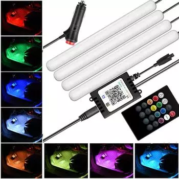 10 В светодиодный светильник для ног салона автомобиля с аксессуарами, пульт дистанционного управления с подсветкой, автоматический декоративный светильник RGB 10W