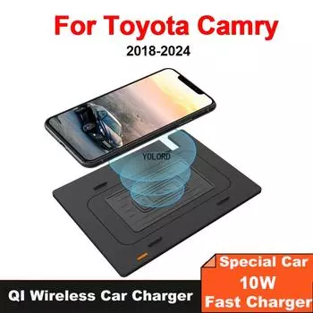 10 Вт беспроводное зарядное устройство Pad Pad для Toyota Camry Accessories 2018 2019 2020 2021 2022 2023 2024 чёрный