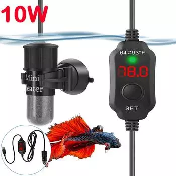 10 Вт Регулируемый нагревательный стержень для аквариума 18-34°C Мини USB Погружной термостат-нагреватель с цифровым дисплеем для аквариумов объемом от 1 до 5 л
