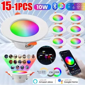 10 Вт светодиодный светильник Bluetooth Smart Ceiling Light RGB Color Changer Recessed Cветильник с голосовым управлением для Alexa Google Home