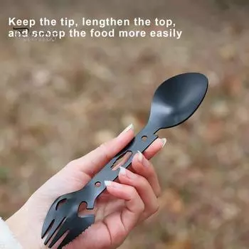 10-в-1 Многофункциональная уличная вилка-ложка с открывашкой для бутылок Портативная легкая утилита Тактическая ложка Гаечный ключ Посуда для кемпинга Инструмент для выживания серебряный