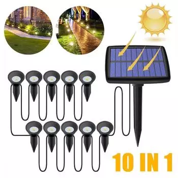 10 в 1 наружный солнечный теплый свет газонный фонарь IP65 водонепроницаемый ландшафтный прожектор украшение сада наружное освещение 1Set-Lighting time 6h