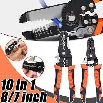10 в 1, плоскогубцы для зачистки проводов, многофункциональный электрик, пилинг, бытовой сетевой кабель, инструмент для зачистки проводов, съемник для зачистки проводов 7 inch оранжевый
