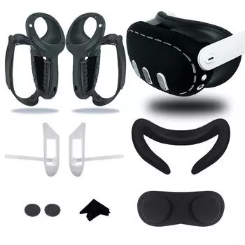 10 в 1 силиконовый защитный чехол для Meta Quest 3 VR гарнитура оболочка контроллер ручка объектив крышка батареи маска для лица качающаяся крышка Silicone чёрный