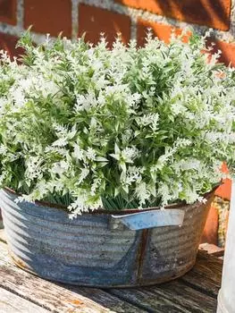 10 веток, искусственные растения, устойчивые к ультрафиолетовому излучению, искусственный пластик, зелень лаванды, кустарники, растения для кухни, дома, свадьбы, офиса, сада, декор белый