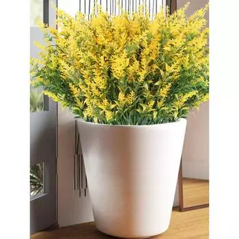 10 веток, устойчивых к ультрафиолетовому излучению, зеленые кустарники, растения, искусственные растения, искусственная пластиковая лаванда для дома, свадьбы, офиса, садового декора белый