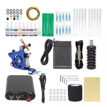 10 Wraps Tattoo Coil Machine Kit Mini Tattoo Power Supply Complete Tattoo Machine Set for Beginners US Plug