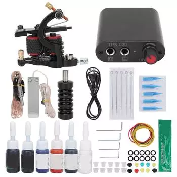 10 Wraps Tattoo Coil Machine Kit Professional Tattoo Power Supply Complete Tattoo Machine Tools for US Plug
