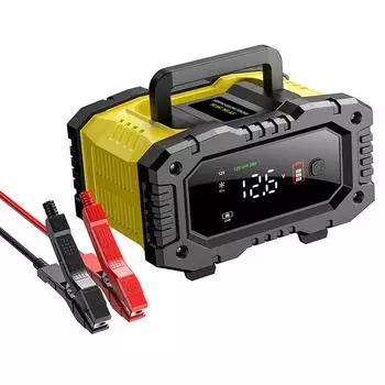 10A5A Автомобильное зарядное устройство для мотоцикла 12V24V Интеллектуальное зарядное устройство LiFePO4 Кислотный портативный аккумулятор US Plug жёлтый