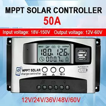10A/20A/30A/40A/50A 12V-60V понижающий MPPT солнечный контроллер с ЖК-дисплеем Dual USB Bluetooth APP 18V-150V широкий диапазон напряжений управления