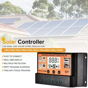 10A/20A/30A/40A/50A/60A/70A/80A/90A/100A автоматический ЖК-экран контроллер солнечной зарядки двойной USB регулятор солнечной панели 12V24V 10A