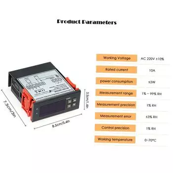 10A 220V Мини цифровой контроллер контроля влажности воздуха Диапазон измерения 1 процент ~ 99 процентов с датчиком 1