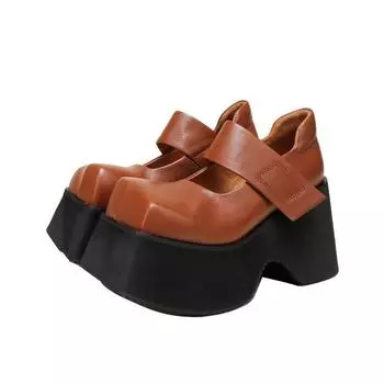 10CM Ethnic Cow Genuine Leather Autumn Summer Round Sandals Platform Wedge Shoes 2025 Spring Luxury Hook Mary Jane Ladies Women 35