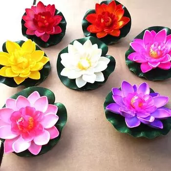 10cm Lotus Artificial Flower Floating Fake Lotus Lifelike Water Lily Flower Pond Plants Garden Pool Decor Home Decor