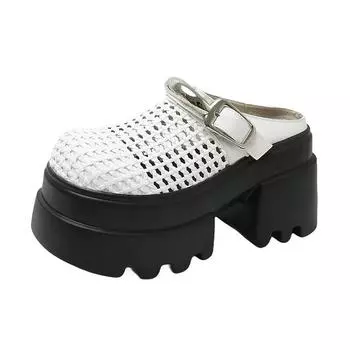 10CM New 2025 Synthetic Leather Slippers Slip on Platform Wedge Sandals Women Summer Breathable High Heels Chunky Sneakers Woman 34