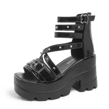 10CM Summer Sandals Punk Rivet Heels Sneakers New Women Beach Flip Flop High Platform Casual Sandals Breathable Walking Slippers 35