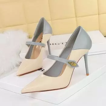 10CM Women s Shoes Buckle High Heels, Thin Heels, Shallow Mouth, Pointed Single Shoes, Niche Women s Shoes 34