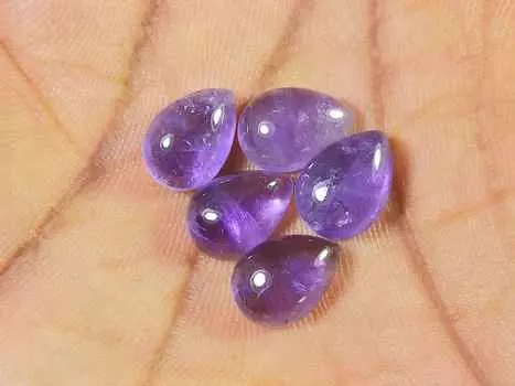10Cts. Natural Amethyst Pear Crytsal Cabochon Gemstone 05Pcs Lot 07X10MM RQ-1798