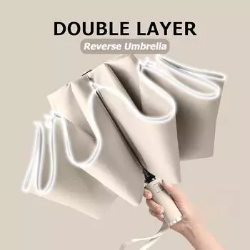 10K ветрозащитный двухслойный полностью автоматический устойчивый зонт перевернутый зонт со светоотражающей полосой от солнца и дождя