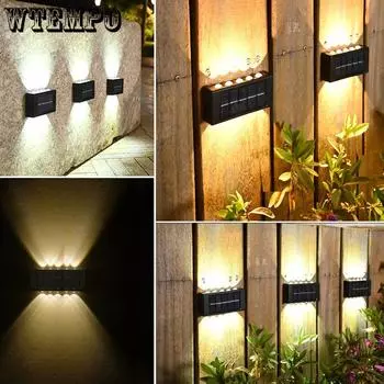 10LED солнечные настенные светильники для улицы, водонепроницаемые светодиодные светильники для безопасности, садовые, дворовые, заборные, декоративные лампы 1PCS чёрный