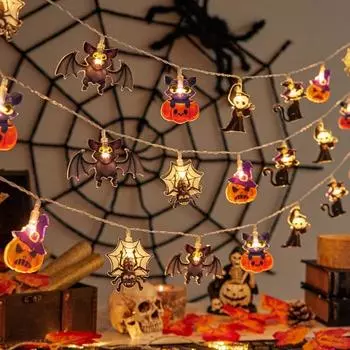 10Lights Halloween LED String Lights Pumpkin Ghost Atmosphere Lamp Creative USB Lamp String Gift StyleA 2Meters 10Lights