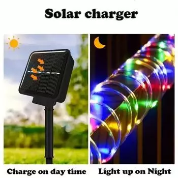 10M 100LED Solar Rope Strip Lights Waterproof Tube Rope Garland Fairy Light Strings for Outdoor Indoor Garden Christmas Decor 10M 100LED разноцветный