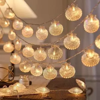 10M 80LED Shell String Lights Ракушечные светильники в форме ракушек для помещений с питанием от батареек Морские ракушки String Lights для рождественской вечеринки в спальне 1.5m 10leds battery