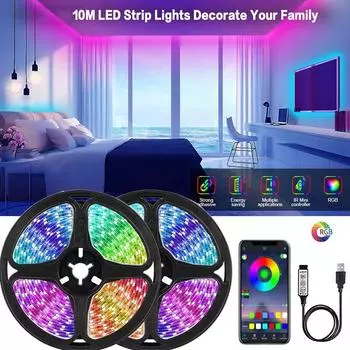 10M Amill USB Светодиодная лента 2835 SMD Bluetooth RGB Lights Гибкая светодиодная лента для ламп RGB TV Настольный диодная лента Подсветка телевизора Вечеринка 0.5M