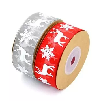 10M Christmas Ribbons Elk Christmas Tree Print Fabric Trim Ribbon for Christmas Gift Wrapping Ribbon Satin Wreath DIY Bow Craft красный