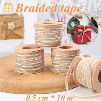 10M/Roll Vintage Jute Hessian Ribbon with Lace Rustic Wedding Party Decoration Christmas New Year DIY Craft Gift Packing Webbing S