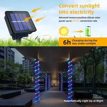 10M Solar Tubes String Lights 8 Modes Garden Wedding Christmas Patio Porch Swimming Pool Ambient Light Outdoor Decor Lights