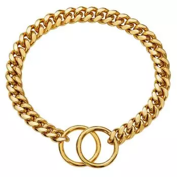 10Mm Small and Medium Pet Dog Chain Stainless Steel Titanium Steel Gold Cuban Chain Dog Collar Necklace Cat Chain 12 inches (8 inches recommended for dog necks) золотой