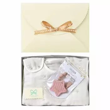 10mois baby gift gift set fluffy gauze 6-layer gauze baby sleeper 100% cotton white length 58cm newborn ~ 3 years old + teether teething pink