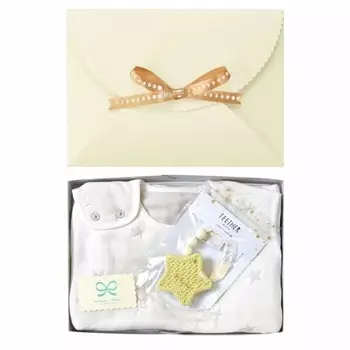 10mois baby shower gift set fluffy gauze 6-layer gauze baby sleeper 100% cotton white length 58cm newborn ~ 3 years old + teether teething yellow