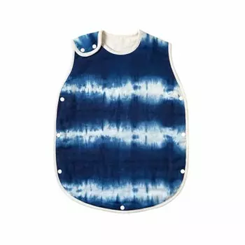 10mois dimois - bobo fluffy gauze 6-layer gauze baby sleeper 100% cotton ai natural indigo border length 58cm newborn ~ 3 years old 19141001