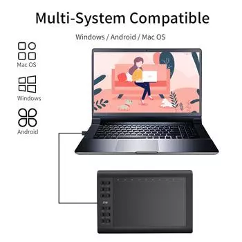 10moons G10 Цифровой графический планшет для рисования 10 x 6 дюймов Сверхлегкий художественный эскиз с чёрный