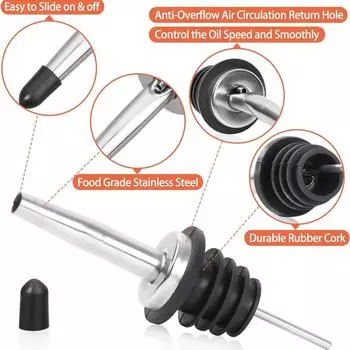 10Pack Stainless Steel Classic Bottle Pourers Tapered Spout - Liquor Pourers with Rubber Dust Caps
