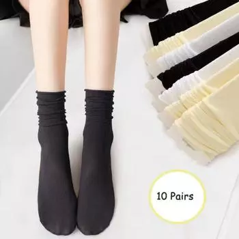 10Pairs Breathable Women s Ultra-thin Socks Pinstripe Ice Silk Tube Socks JK Lolita Pile Socks Girl