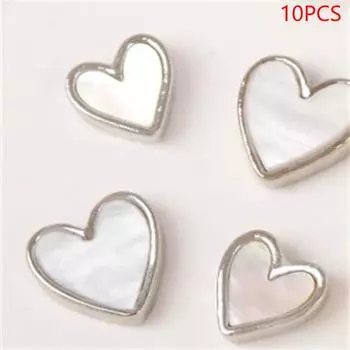 10Pc/Bag Alloy Fritillaria Love Heart Nail Jewelry Metal Edging 3D Colorful Super Flash Diy Nail Art Decorations Accessories серебряный