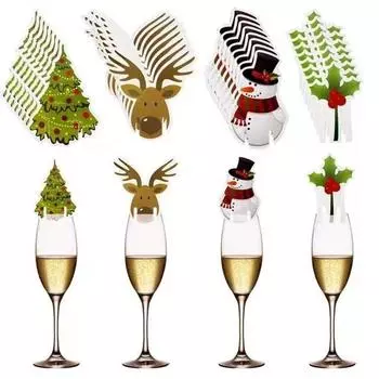 10pc Christmas Wine Cup Card Insertion Santa Claus Snowman Reindeer Shaped Christmas Wine Cup Decoration