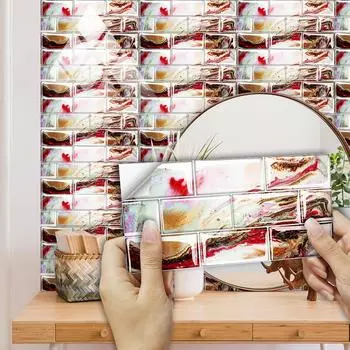 10Pcs15cmX30cm DIY Мраморные наклейки на стену Имитация кирпича Украшение спальни Водонепроницаемая самоклеящаяся плитка Обои Декор кухонного шкафа 15cmX30cmX10pcs