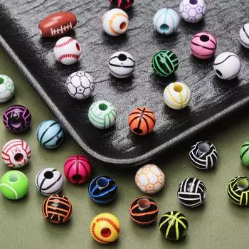 10 шт. 15,5 мм бусины для регби 11 мм баскетбольный футбольный мяч акриловые россыпью бусины с отверстием для изготовления ювелирных изделий принадлежности круглые подвески аксессуары Style 1