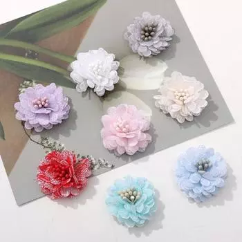 10PCS 3D Gauze Flower Cloth Patches Artificial Camellia Jewelry Accessories Cloth Applique Sewing зелёный