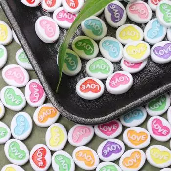 10pcs Acrylic Beads Necklaces Loose Spacer Beads Diy For Jewelry Making 12.5*9.5mm Colorful Accessories Love Heart Flat